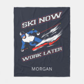 スキーが後でスキーのファンを増パーソナライズされたやす フリースブランケット (正面)