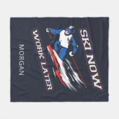 スキーが後でスキーのファンを増パーソナライズされたやす フリースブランケット (正面(横))