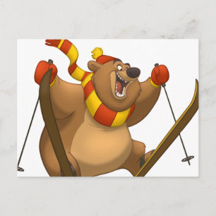 スキーするクマのポストカード ポストカード