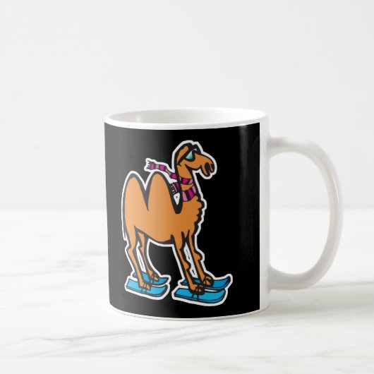 スキーするラクダの面白い絵 コーヒーマグカップ (右)