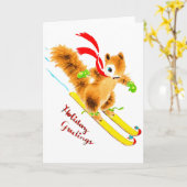 スキーするリスのホリデーカード カード (黄色い花)