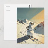 スキーする雪だるま ポストカード (正面/裏面)