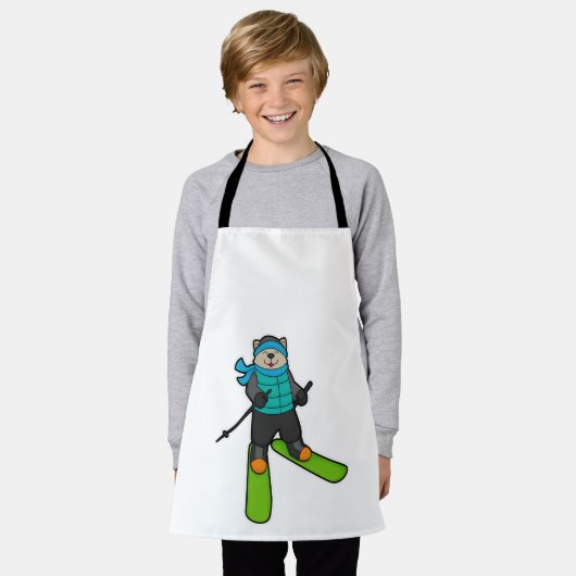 スキーでスキーをする猫 エプロン (着用した状態)