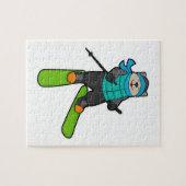 スキーでスキーをする猫 ジグソーパズル (横)