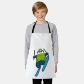 スキーでスキージャンプをするパンダ エプロン (着用した状態)