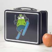 スキーでスキージャンプをするパンダ メタルランチボックス (インサイチュ)