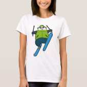 スキーでスキージャンプをするパンダ Tシャツ (正面)