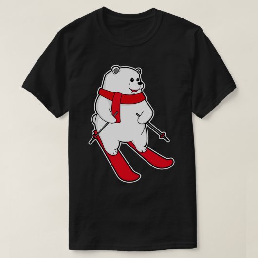 スキーでスキーヤーとしてのホッキョクグマ Tシャツ (デザイン正面)
