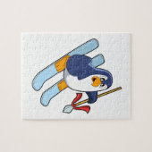 スキーでスキーヤーとしてペンギン ジグソーパズル (横)