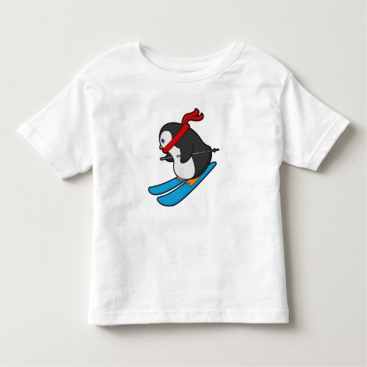 スキーでスキーヤーとしてペンギン トドラーTシャツ (正面)