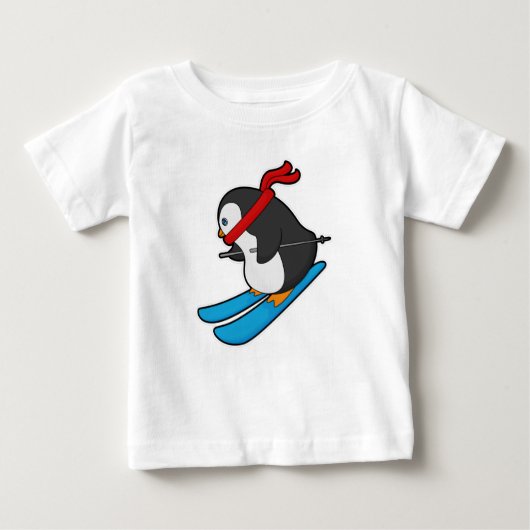 スキーでスキーヤーとしてペンギン ベビーTシャツ (正面)