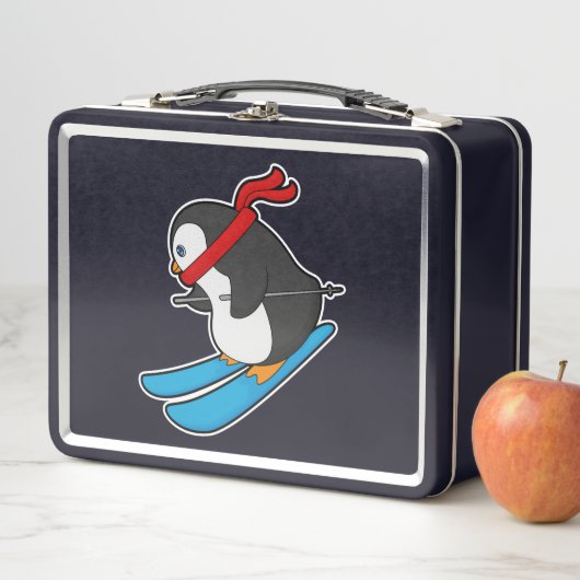 スキーでスキーヤーとしてペンギン メタルランチボックス (インサイチュ)