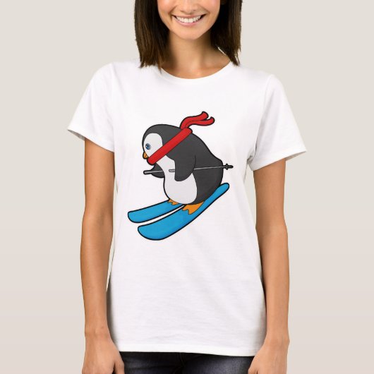 スキーでスキーヤーとしてペンギン Tシャツ (正面)