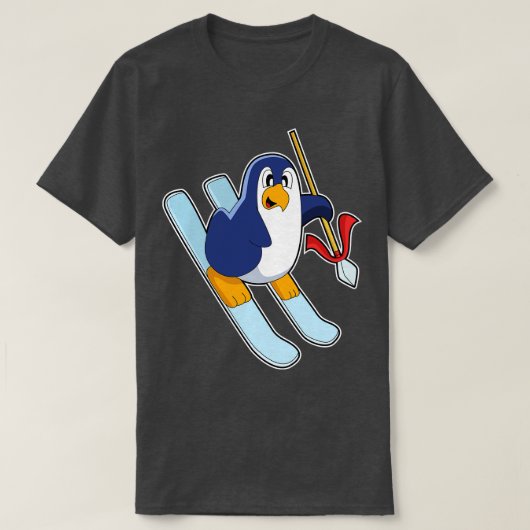 スキーでスキーヤーとしてペンギン Tシャツ (デザイン正面)