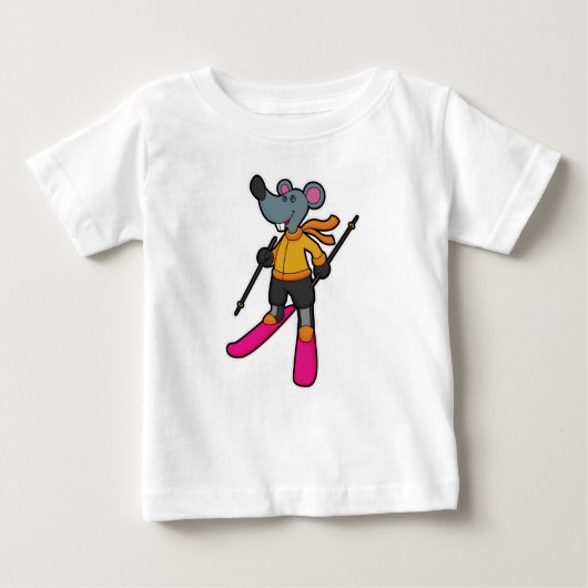 スキーでスキーヤーとしてマウス ベビーTシャツ (正面)
