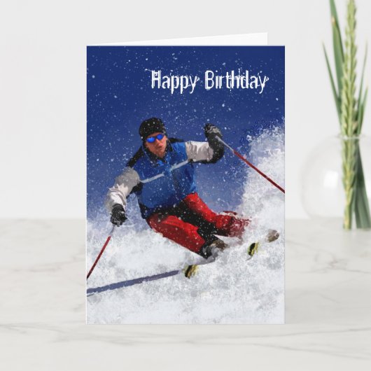 スキーで山を下る カード (正面)