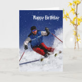 スキーで山を下る カード (黄色い花)