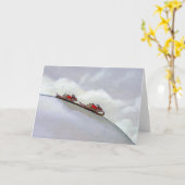 スキーで急斜面を駆けるネズミ　ユニークなネズミのアート カード (黄色い花)