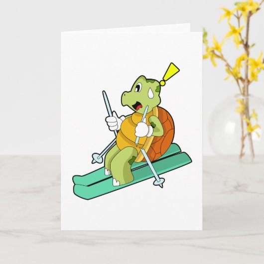 スキーで滑るカメ カード (黄色い花)
