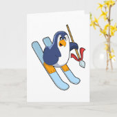 スキーで滑るペンギン カード (黄色い花)