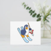 スキーで滑るペンギン ポストカード (スタンド正面)