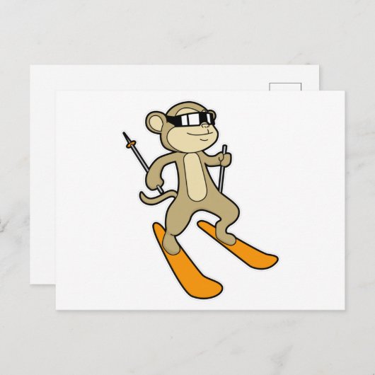 スキーで滑る猿 ポストカード (正面/裏面)