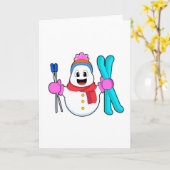 スキーで雪だるま カード (黄色い花)