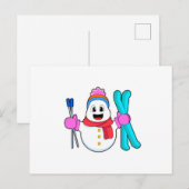 スキーで雪だるま ポストカード (正面/裏面)