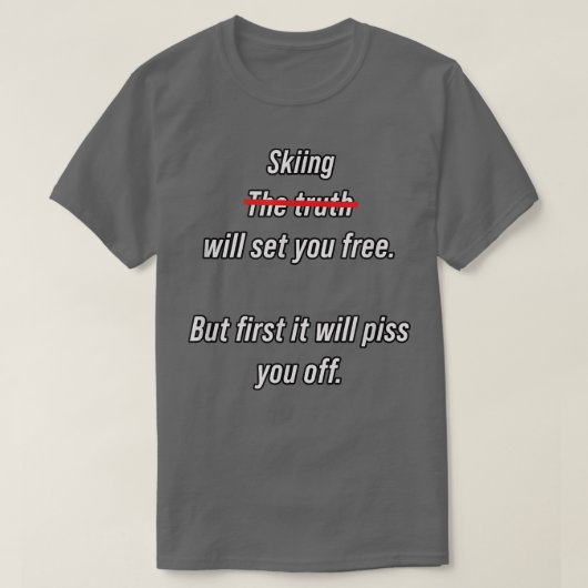 スキーで雪遊びおもしろいを楽しむ Tシャツ (デザイン正面)