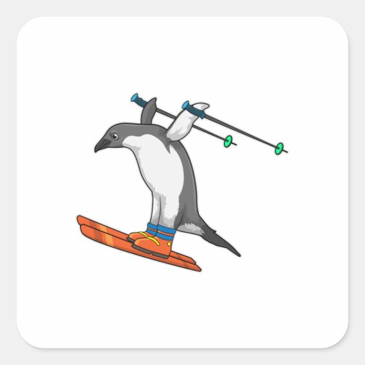 スキーとスキージャンパーのペンギン スクエアシール (正面)