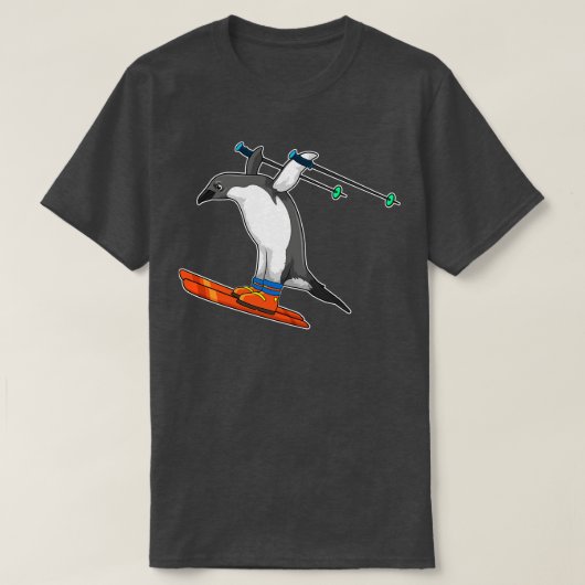 スキーとスキージャンパーのペンギン Tシャツ (デザイン正面)