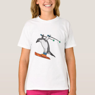 スキーとスキージャンパーのペンギン Tシャツ