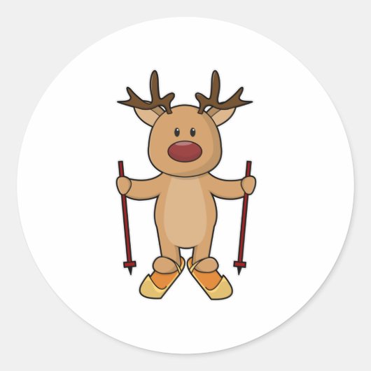 スキーとスキーポールを持つスキーヤーとしてのトナカイ ラウンドシール (正面)
