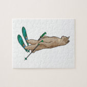 スキーとスキーポールを持つスキーヤーとしての猫 ジグソーパズル (横)