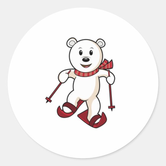 スキーとスキーポールを持つスキーヤーとしてベア ラウンドシール (正面)