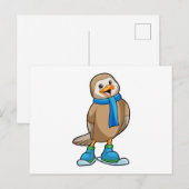 スキーとマフラーの鳥 ポストカード (正面/裏面)