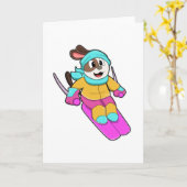 スキーとマフラーをした犬 カード (黄色い花)