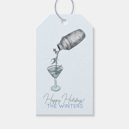スキーとマーティーニおもしろいスケッチ ギフトタグ (正面)