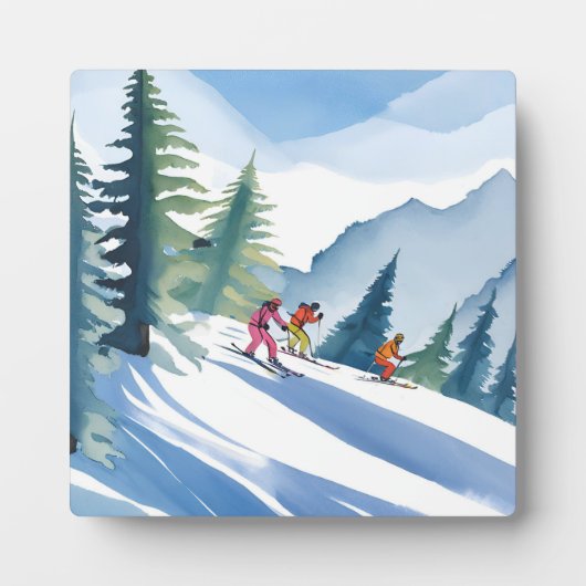 スキーに行こう | 冬の水の絵を描色 フォトプラーク (正面)