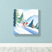 スキーに行こう | 冬の水彩 キャンバスプリント (インサイチュ (ウッドフロア))