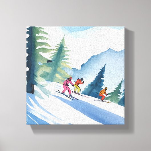 スキーに行こう | 冬の水彩 キャンバスプリント (正面)