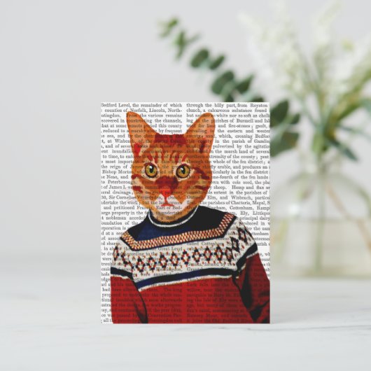 スキーのセーターの猫2 ポストカード (スタンド正面)