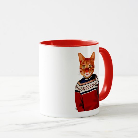 スキーのセーターの猫2 マグカップ (正面右)