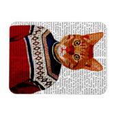 スキーのセーターの猫2 マグネット (横)