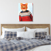 スキーのセーターを着た猫 キャンバスプリント (インサイチュ (寝室))