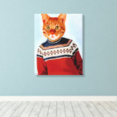 スキーのセーターを着た猫 キャンバスプリント (インサイチュ (ウッドフロア))