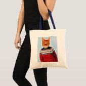 スキーのセーターを着た猫 トートバッグ (正面(商品))