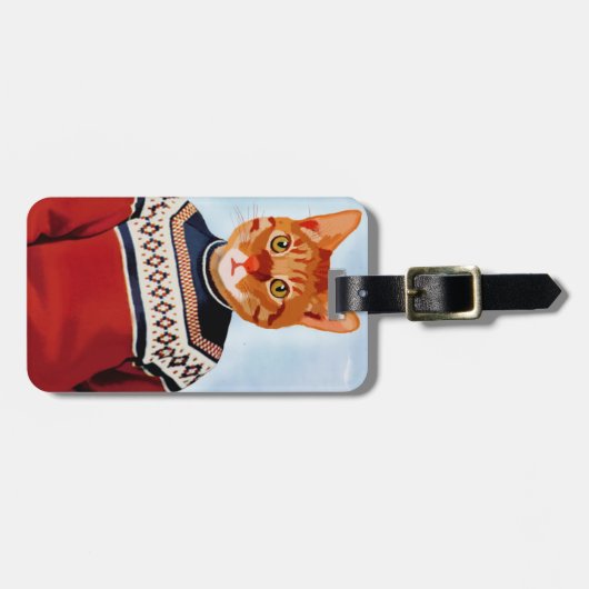 スキーのセーターを着た猫 ラゲッジタグ (正面横)
