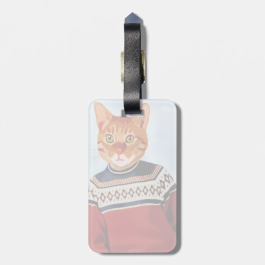 スキーのセーターを着た猫 ラゲッジタグ (裏面縦)
