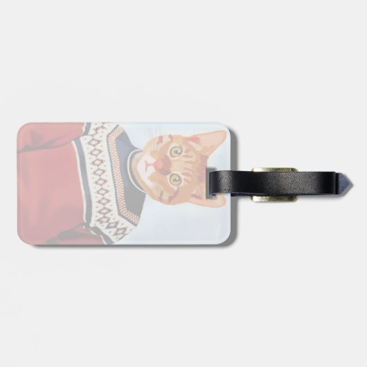 スキーのセーターを着た猫 ラゲッジタグ (裏面横)